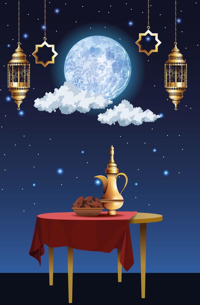 ramadan kareem firande med tekanna i bordet vektor