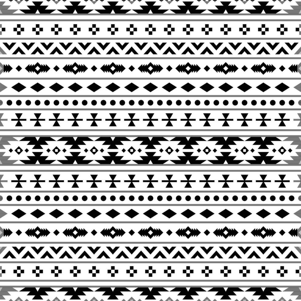 nahtlos ethnisch Muster im schwarz und Weiß Farben. Stammes- Vektor Illustration mit einheimisch amerikanisch Stil. Design zum Textil- Vorlagen, Stoff, Kleidung, Vorhang, Teppich, Ornament, Hintergrund.