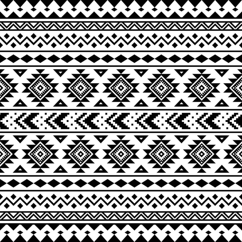 sömlös etnisk mönster i inföding amerikan stil. geometrisk mönster med stam- stil. aztec navajo. svart och vit färger. design för textil, tyg, Kläder, ridå, matta, prydnad, tapet. vektor