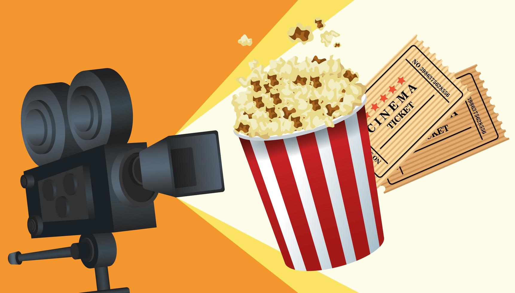 Kinounterhaltung mit Popcorn und Tickets vektor