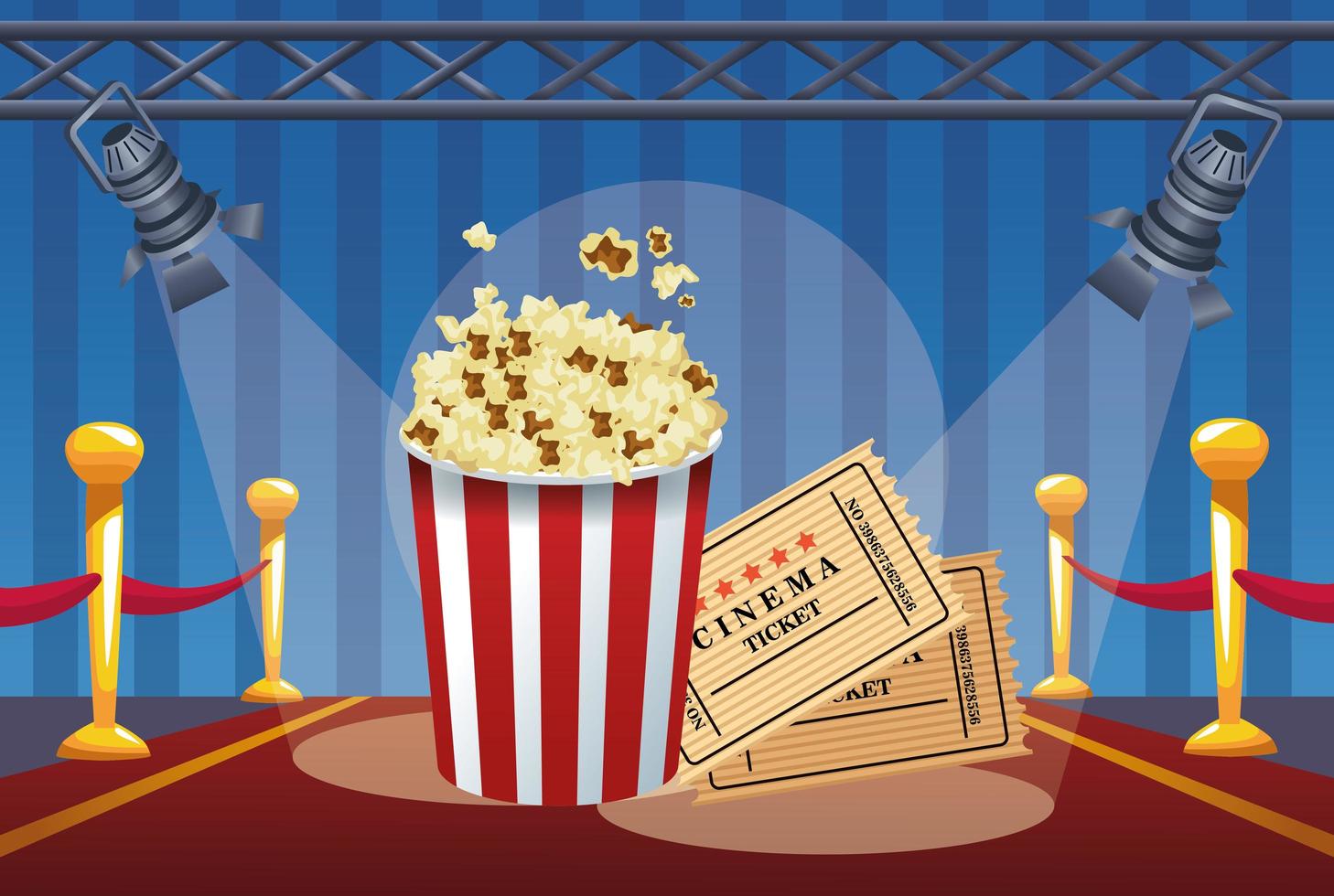 biounderhållning med popcorn och biljetter vektor