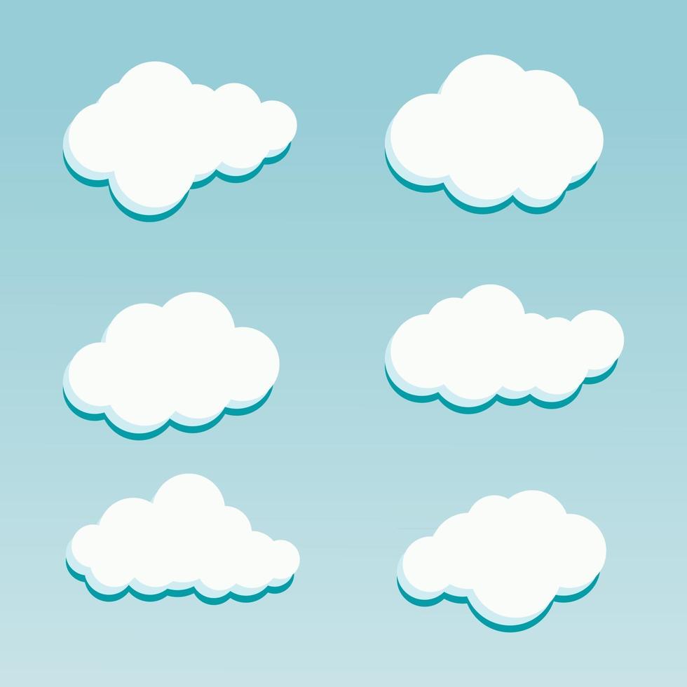 uppsättning moln platt tecknad blå himmel natur vy med vitt moln ikon symbol koncept vektor