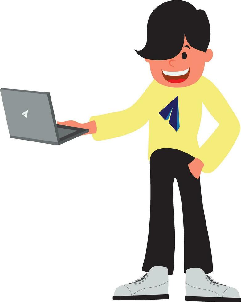 Illustration von ein Junge mit Laptop. vektor