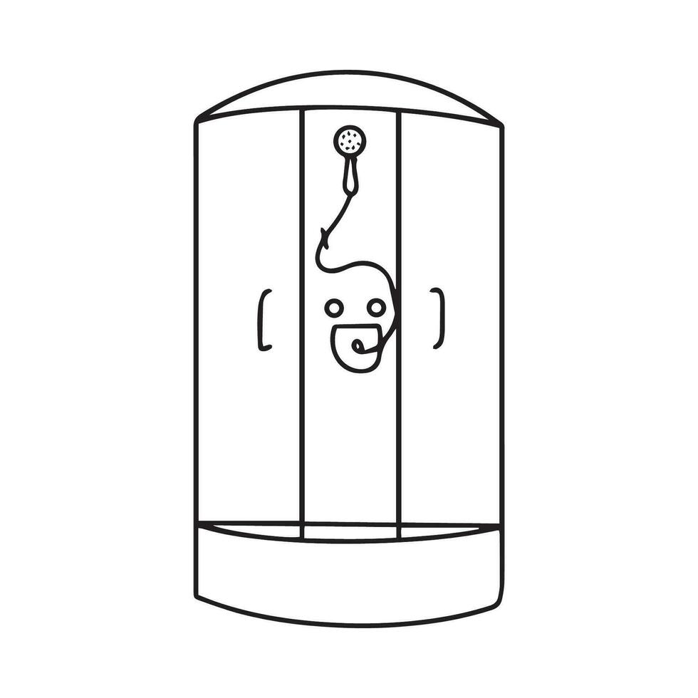 dusch och dusch stuga. enkel dusch zon med regn huvud, handhållna dusch, och glas dörr ClipArt tecknad serie hand dragen klotter stil. söt vektor illustration. vektor