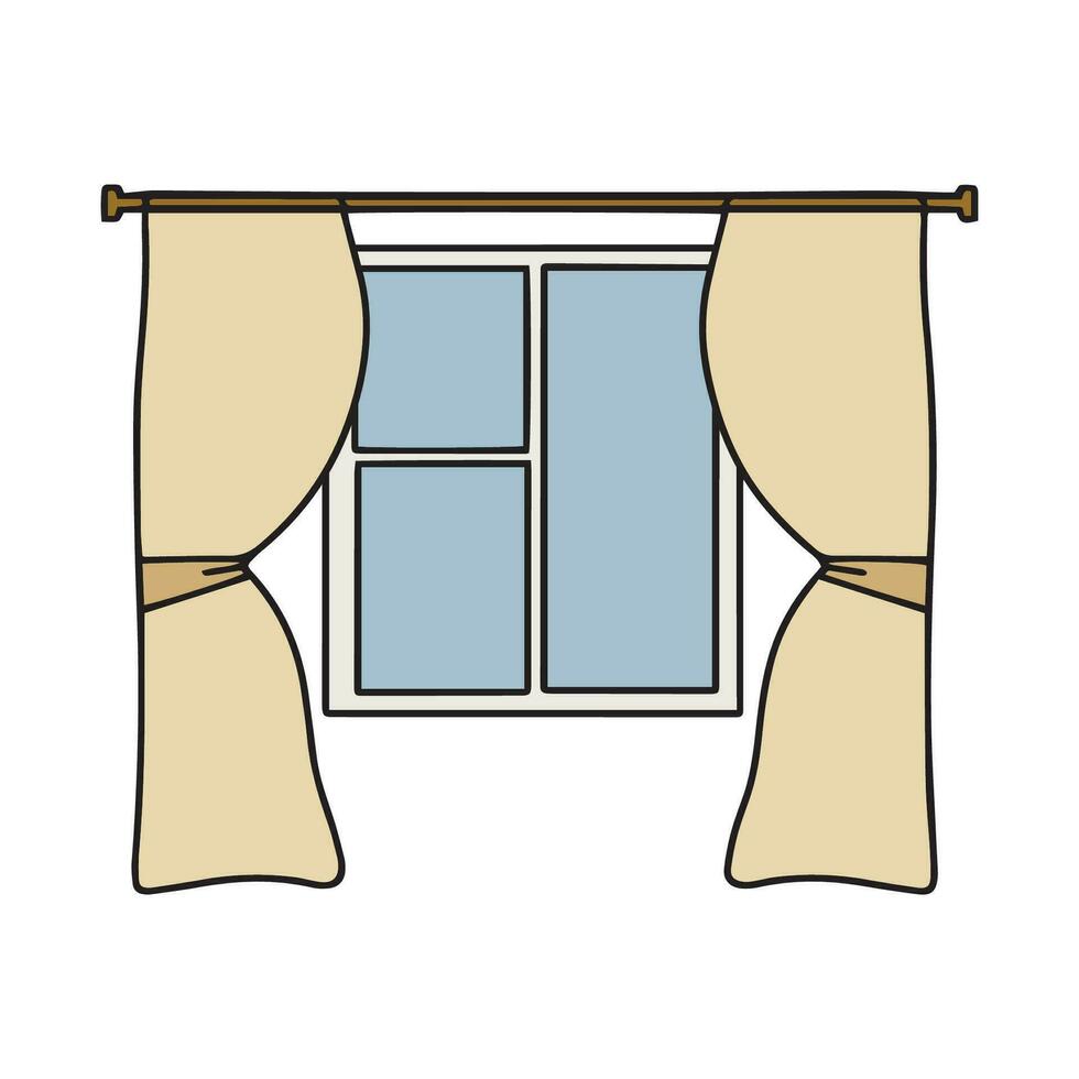 Fenster und Vorhänge, Vektor Innere von Zuhause Zimmer. Haus Fenster Vektor Illustration
