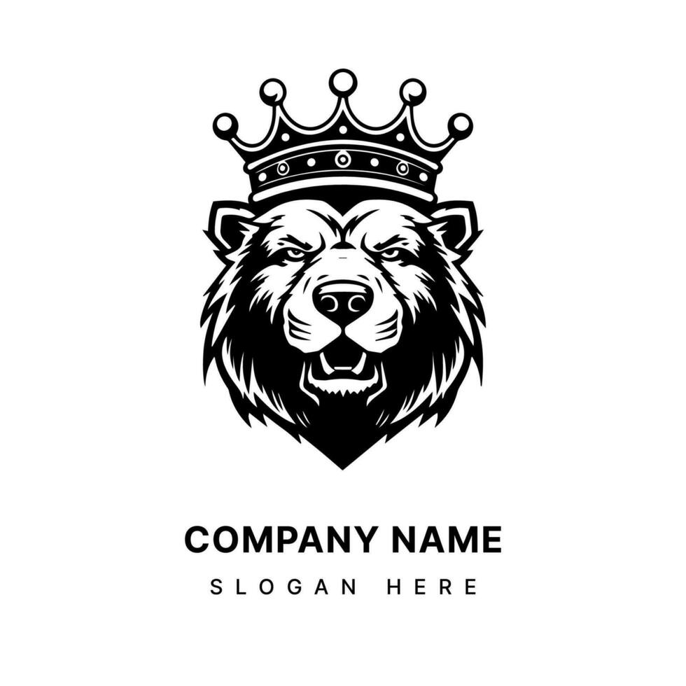 Bär tragen ein Krone Hand gezeichnet Logo Design Illustration vektor