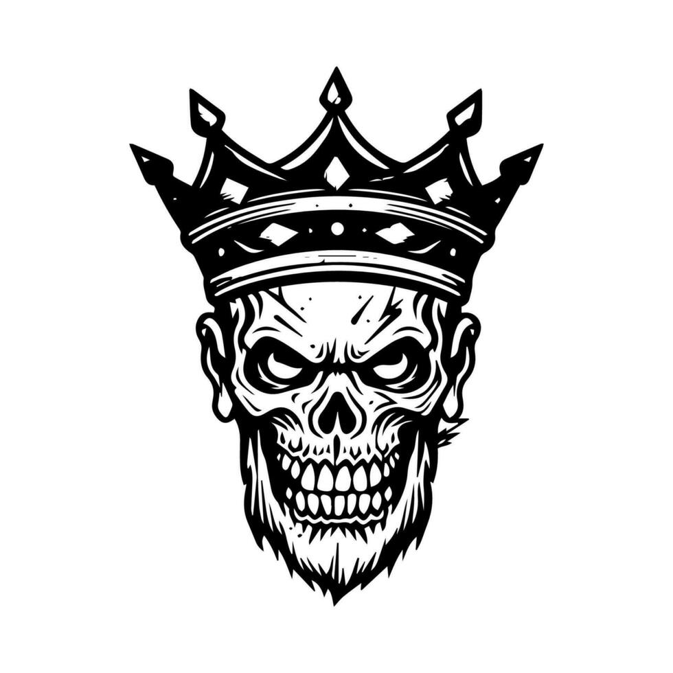 kuslig zombie bär en krona hand dragen logotyp design illustration vektor