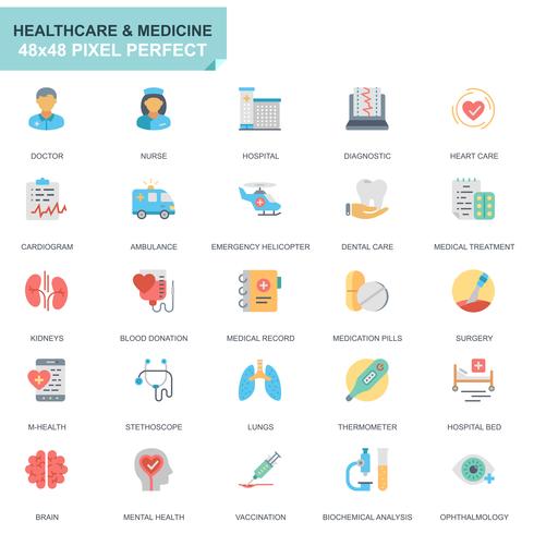 Einfache Satz-Gesundheitswesen-und medizinische flache Ikonen für Website und bewegliche Apps vektor