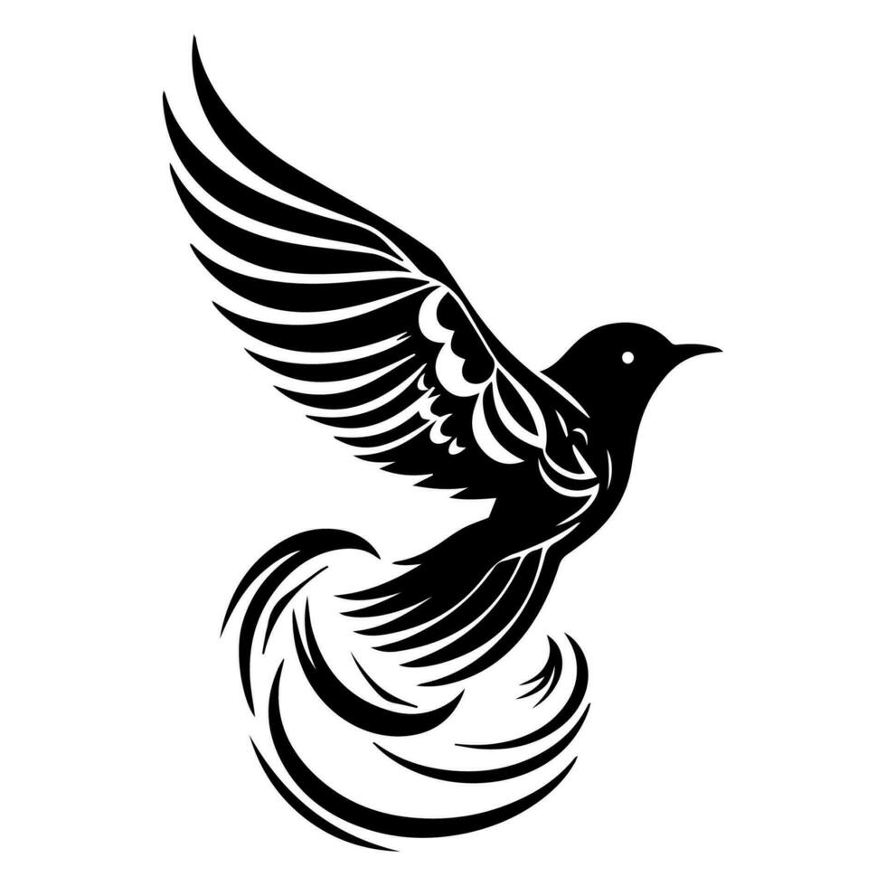 stam- inspirerad flygande fågel tatuering illustration, visa upp elegans och nåd. en symbol av befrielse och andlig förbindelse till natur. vektor