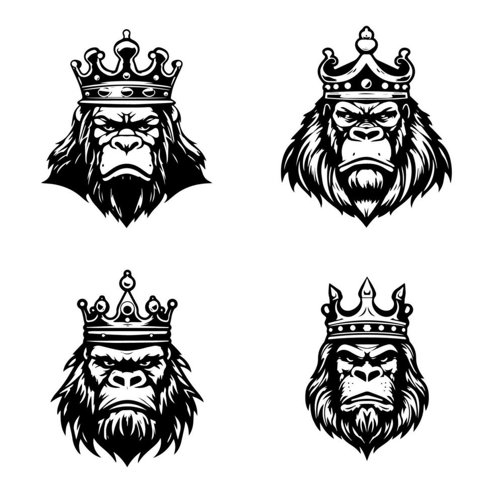 majestätisk gorilla logotyp design med invecklad hand dragen detaljer, visa upp styrka, kraft, och vild skönhet. en symbol av primala energi och vild anda. vektor