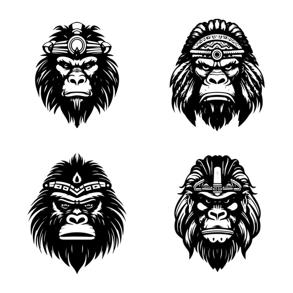 fängslande hand dragen gorilla logotyp design, terar djärv rader och våldsam uttryck, representerar elasticitet, bestämning, och primala instinkter vektor