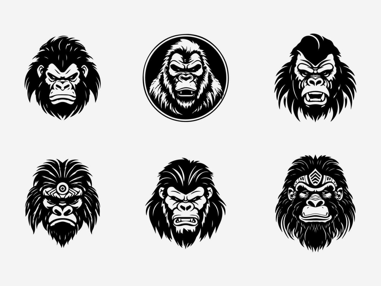 majestätisk gorilla logotyp design med invecklad hand dragen detaljer, visa upp styrka, kraft, och vild skönhet. en symbol av primala energi och vild anda. vektor