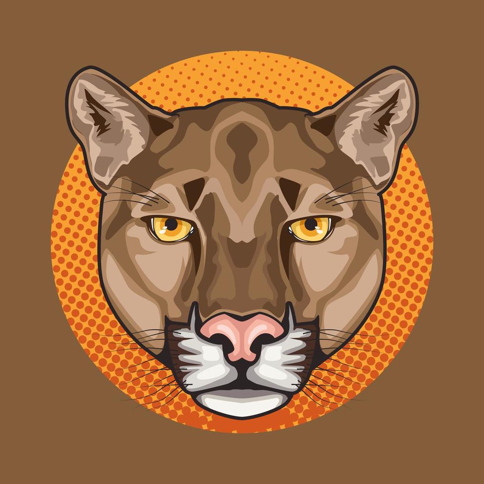 Puma Tier wilder Kopf Charakter im orangefarbenen Hintergrund vektor
