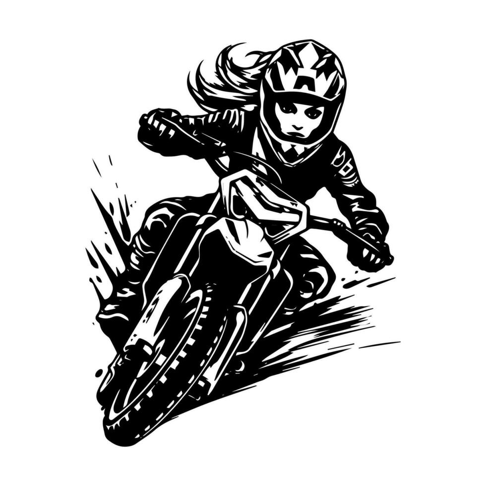 Moto-Cross Mädchen Biker Logo Design Illustration vektor