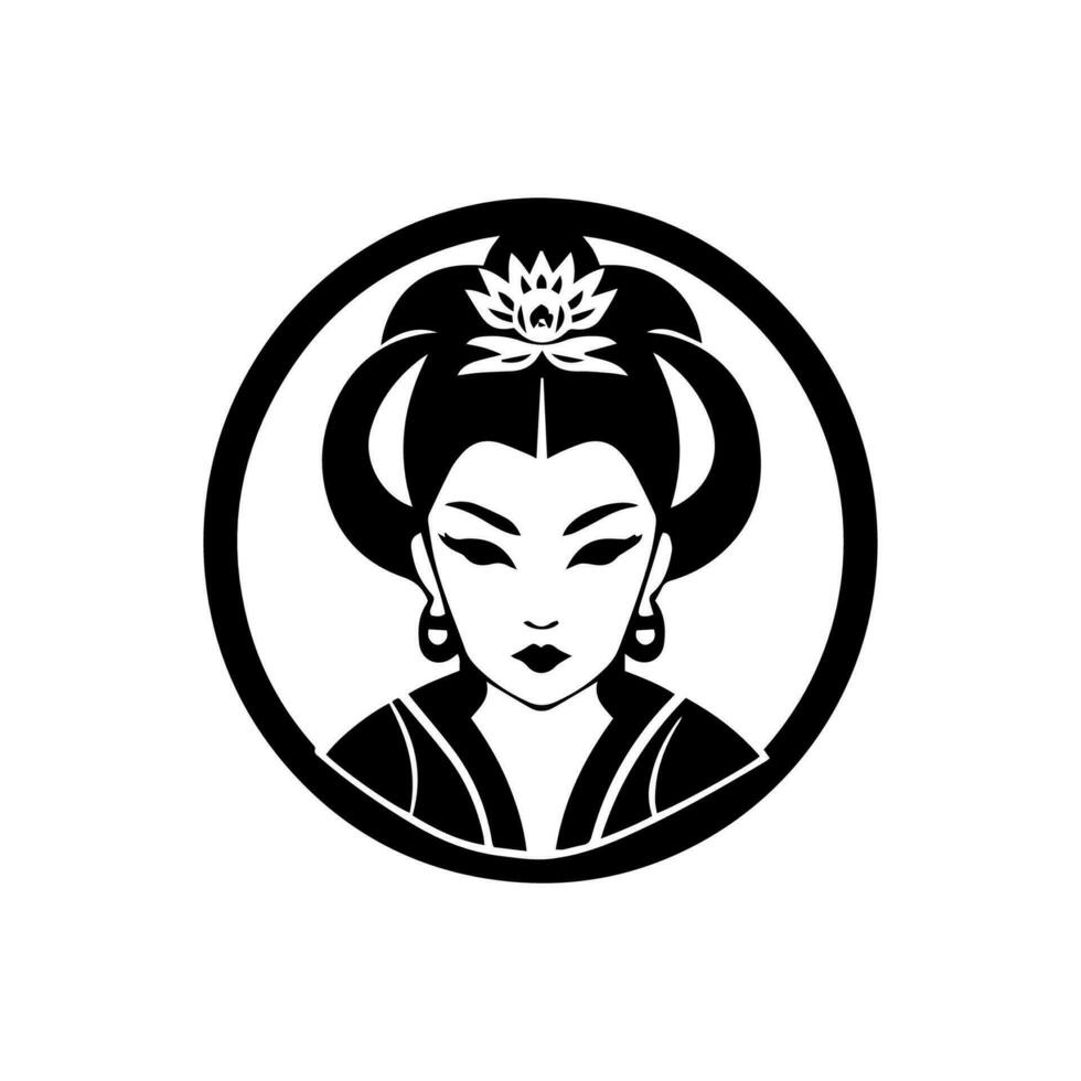japansk geisha flicka hand dragen logotyp design illustration vektor