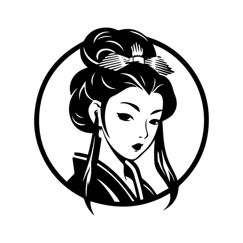 japanisch Geisha Mädchen Hand gezeichnet Logo Design Illustration vektor