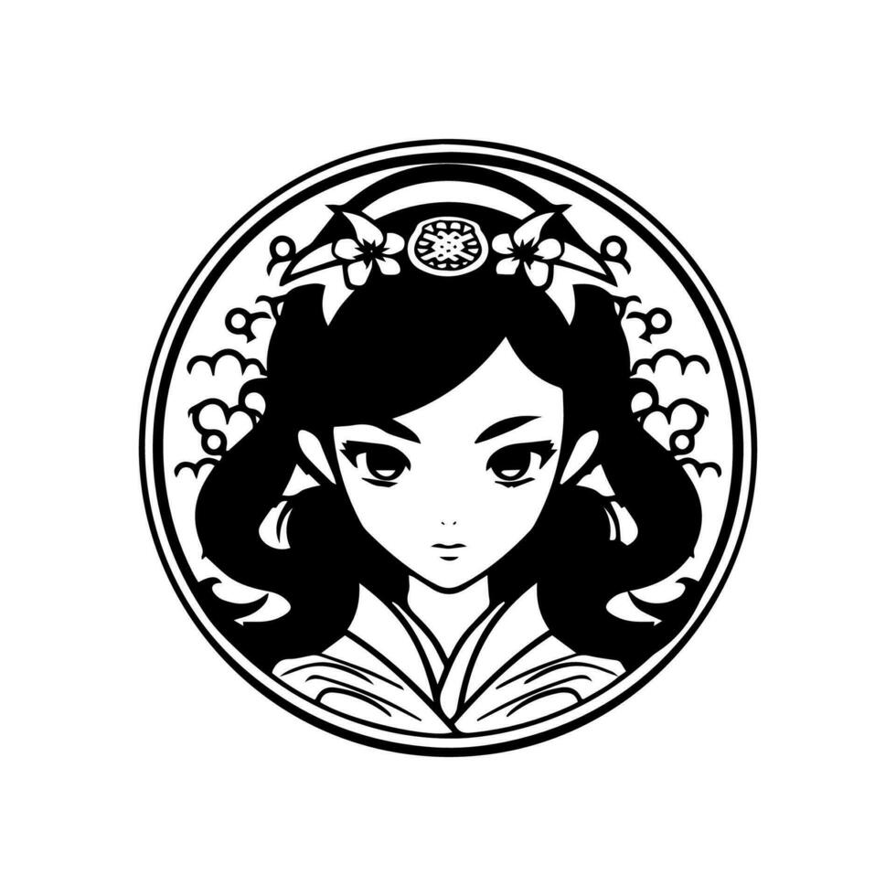 japanisch Geisha Mädchen Hand gezeichnet Logo Design Illustration vektor