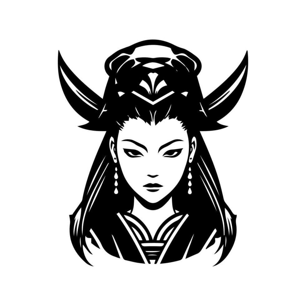 japanisch Geisha Mädchen Hand gezeichnet Logo Design Illustration vektor