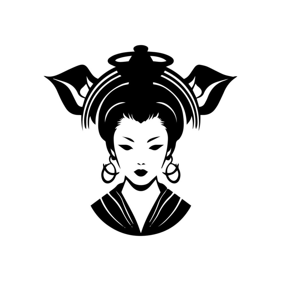 exquisit Hand gezeichnet Logo Design Illustration mit ein fesselnd japanisch Geisha Mädchen, ausstrahlen Eleganz und Anmut. vektor