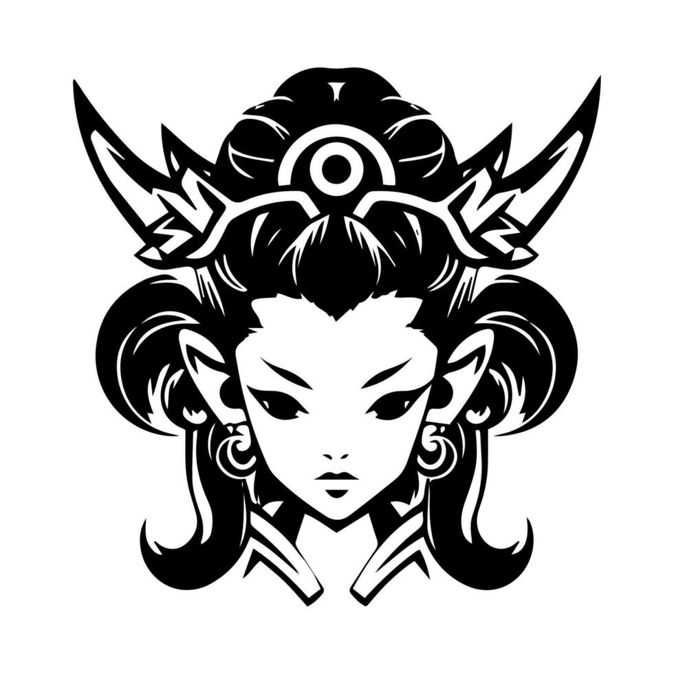 japansk geisha flicka hand dragen logotyp design illustration vektor