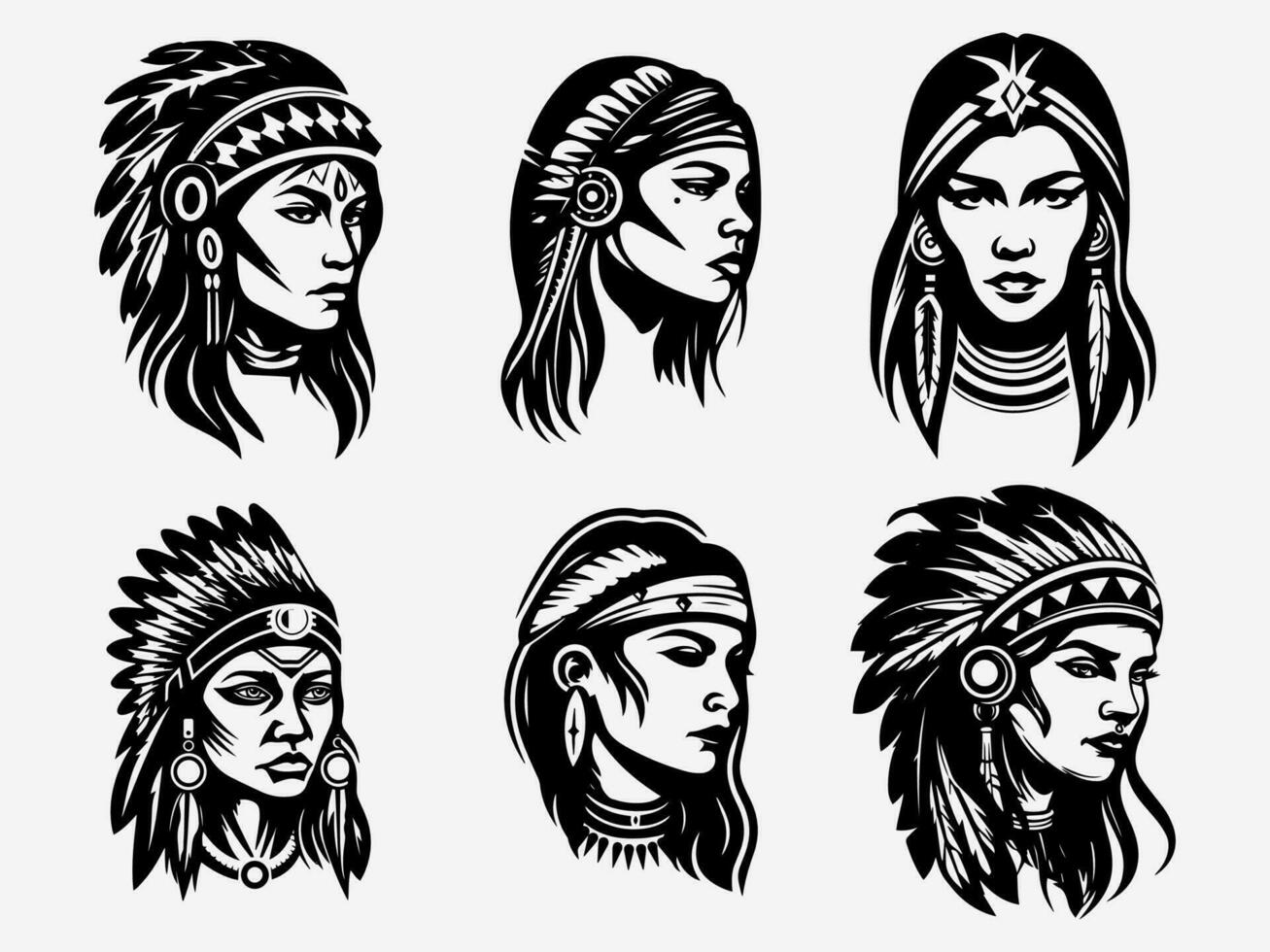inföding amerikan indisk flicka huvud hand dragen illustration vektor