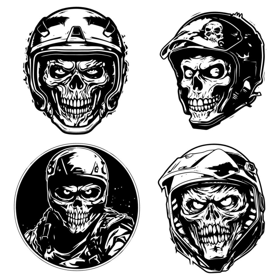 skalle zombie bär motorcykel cyklist hjälm logotyp vektor