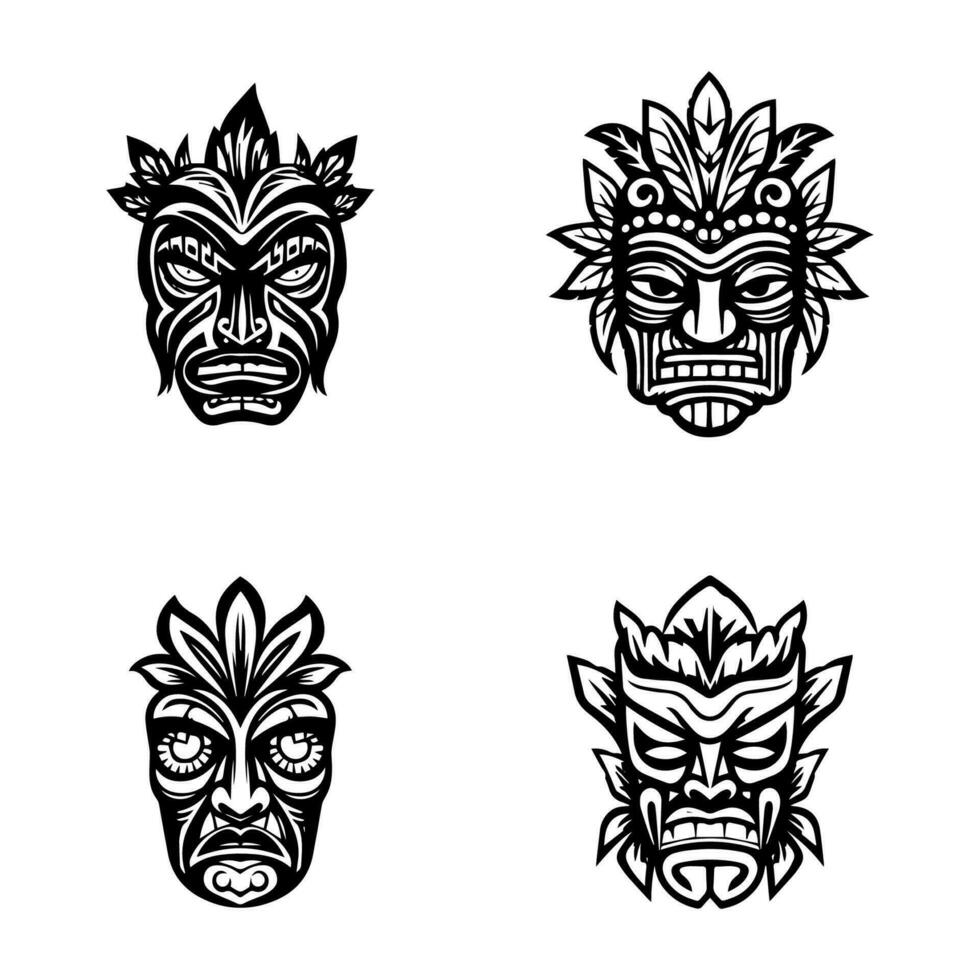 trä- tiki mask hand dragen illustration vektor