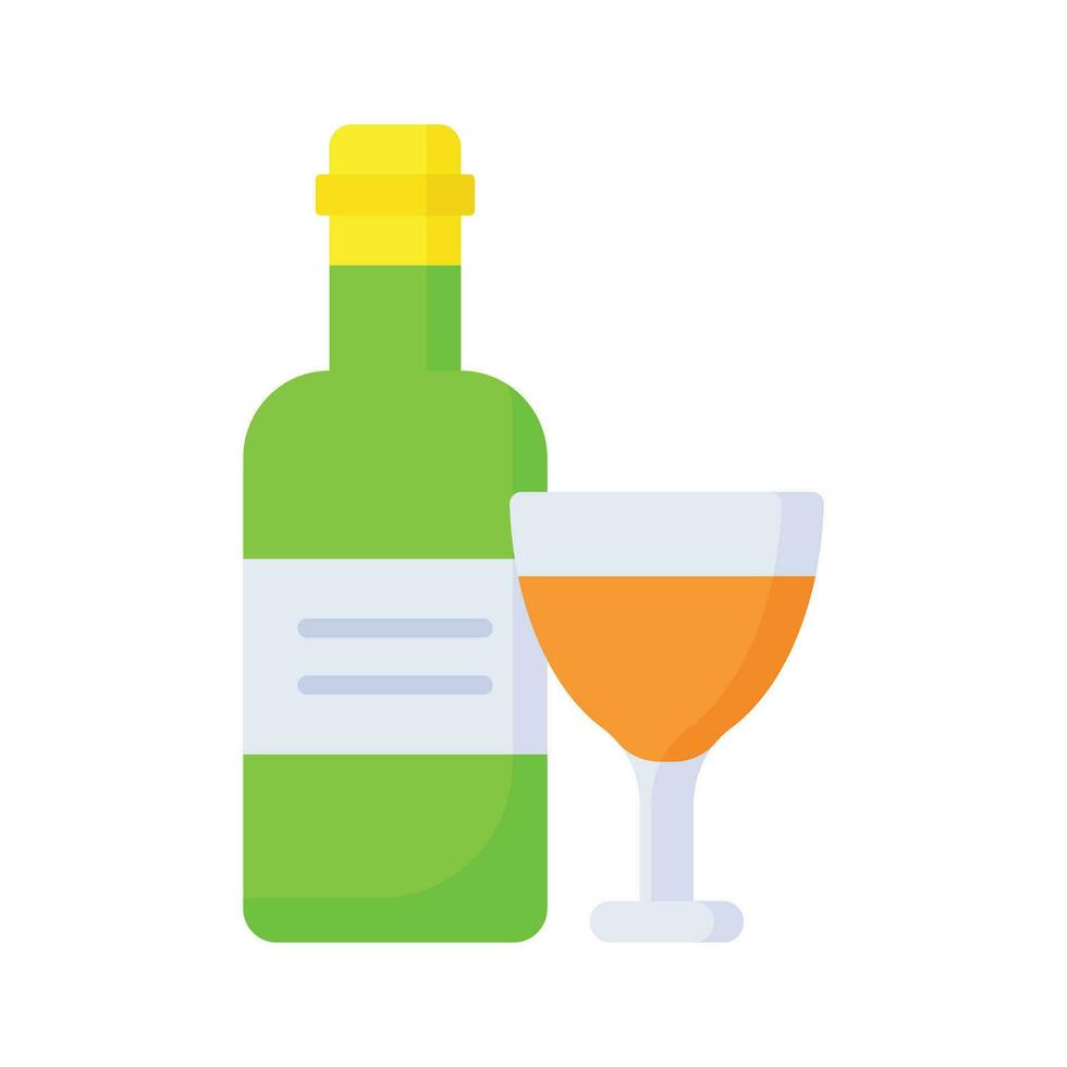 Wein Glas mit Flasche zeigen Vektor von alkoholisch trinken im modern Stil