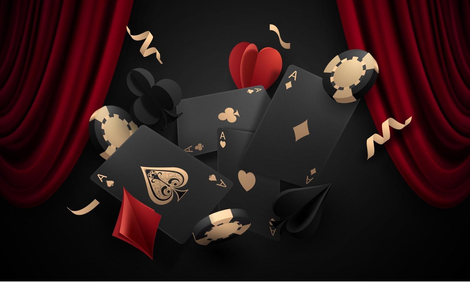 Spielkarten gewinnende Pokerhand Casino-Chips fliegen realistische Token zum Spielen von Bargeld für Roulette oder Poker vektor