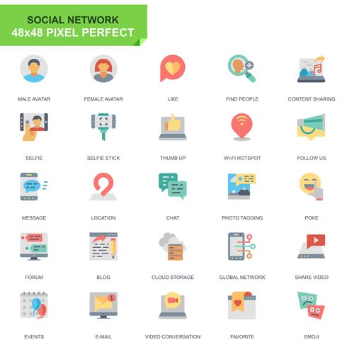 Einfache Set Social Media und Netzwerk flache Icons für Website und Mobile Apps vektor
