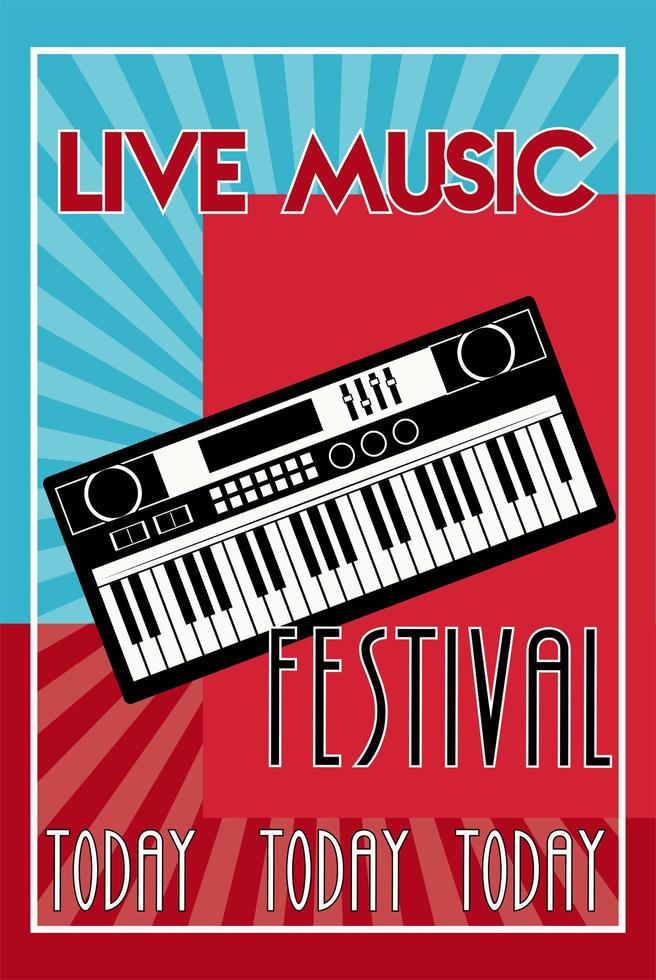 Live-Musik-Festival-Schriftzug-Poster mit Klavier vektor