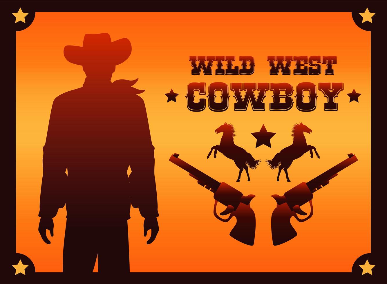 Wild West Cowboy Schriftzug Poster mit Pferden und Cowboy vektor