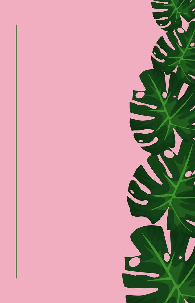 tropischer Rahmen dekorativ mit grünen Blättern im rosa Hintergrund vektor
