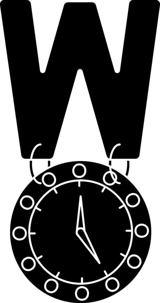 brev w för Kolla på ikon i svart och vit Färg. vektor