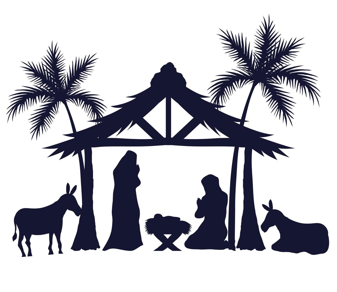 Frohe Weihnachten und Krippe Set Icons Silhouetten Vektor-Design vektor