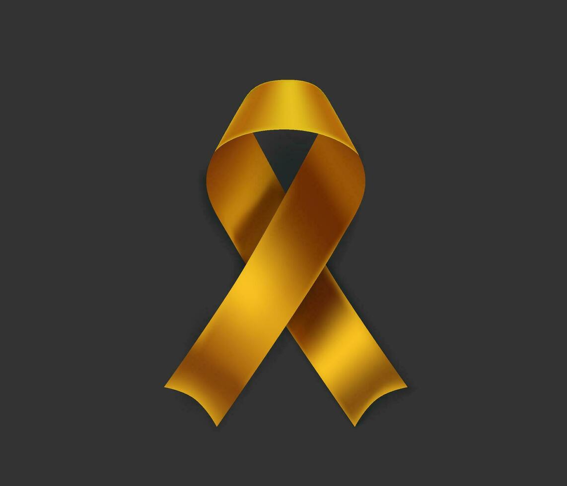barndom cancer medvetenhet symbol. gyllene band isolerat på svart bakgrund vektor