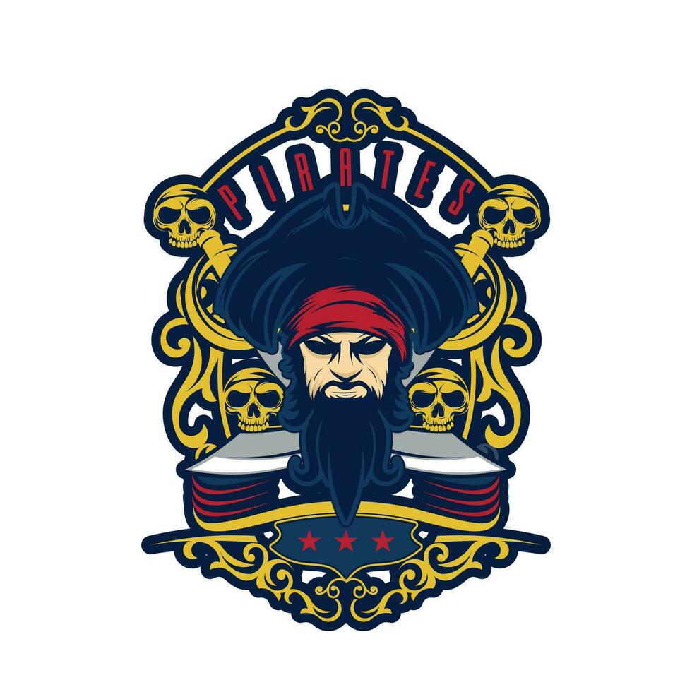 Pirat Schädel mit gekreuzt Säbel, Logo. vektor