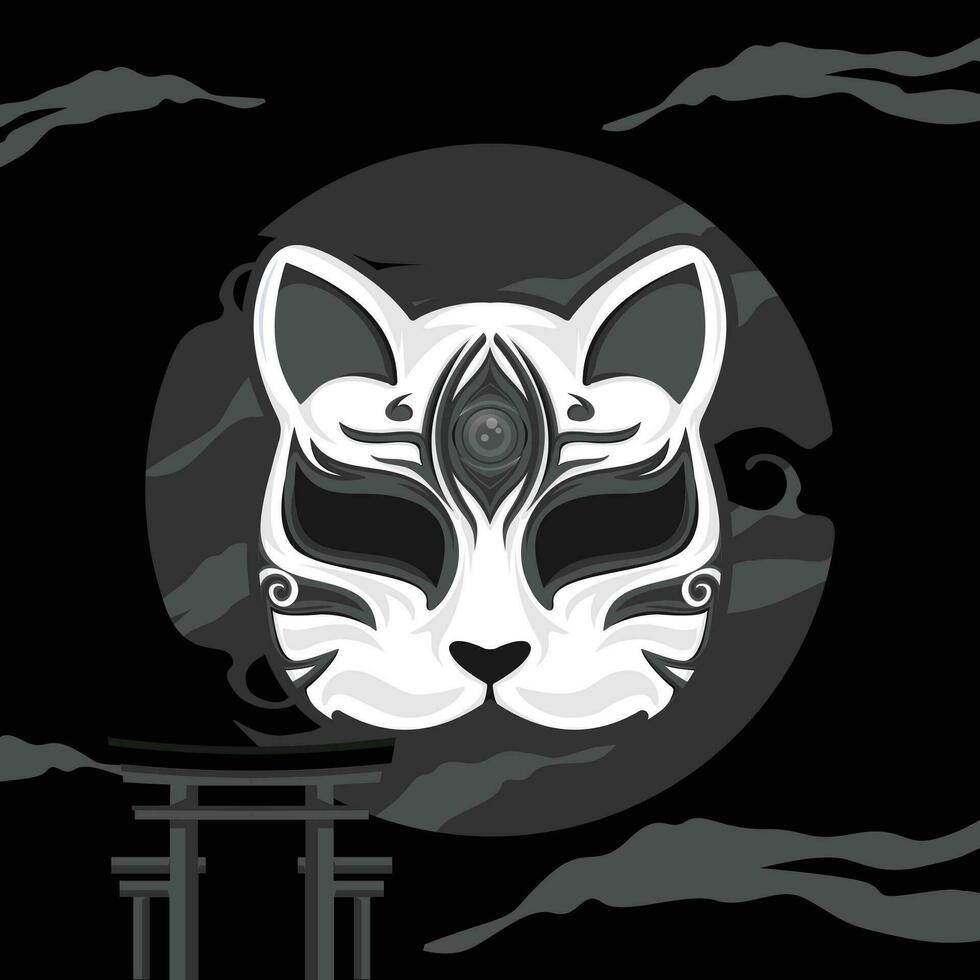 kitnsune mask illustration, japansk mask illustration vektor