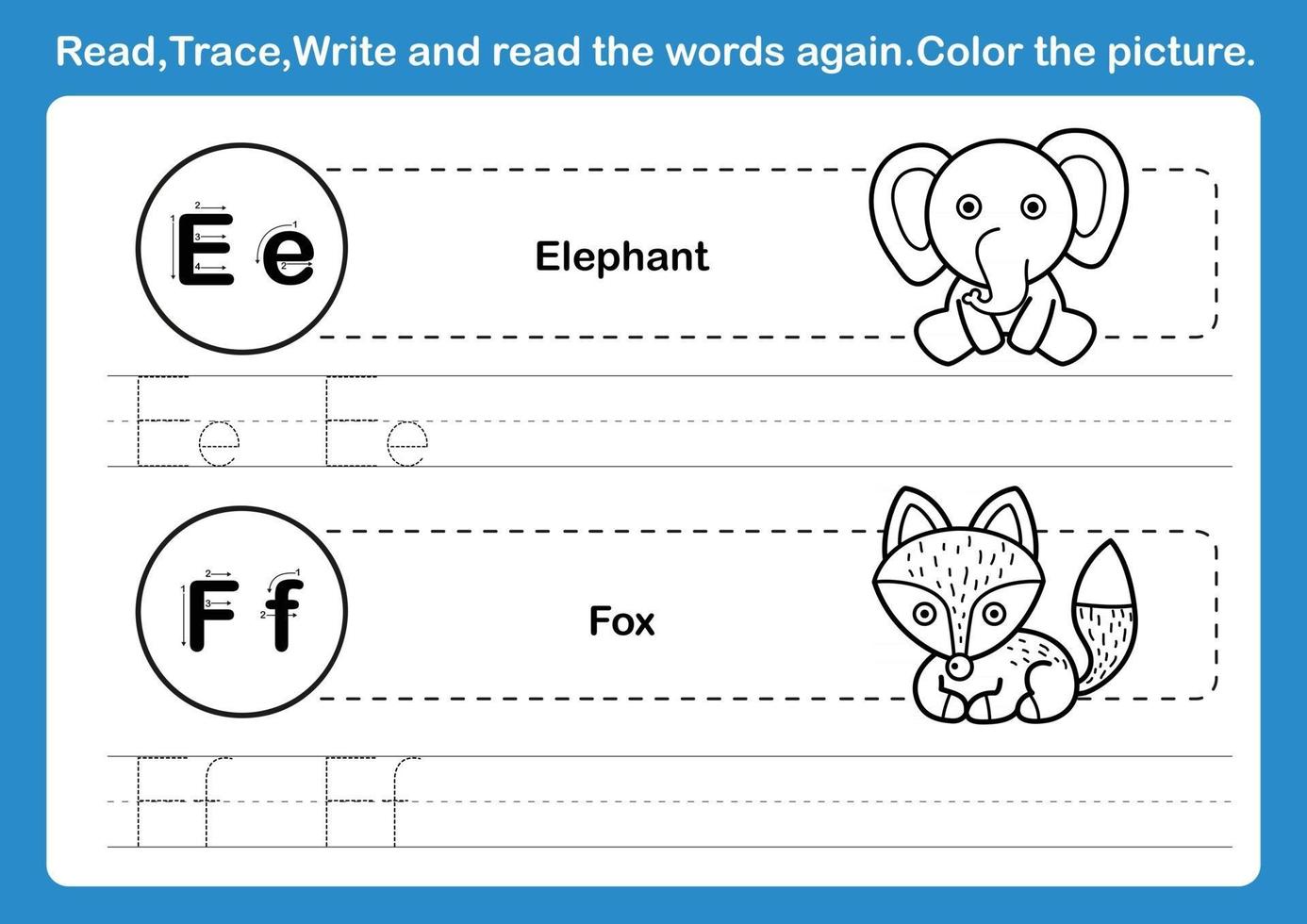 alfabetet övning med tecknad ordförråd för målarbok illustration vektor