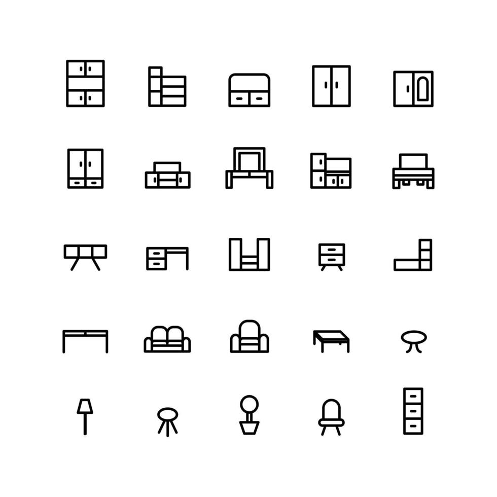 Möbel-Icon-Set Vektorlinie für die Präsentation der mobilen App der Website in sozialen Medien, die für Benutzeroberfläche und Benutzererfahrung geeignet sind vektor
