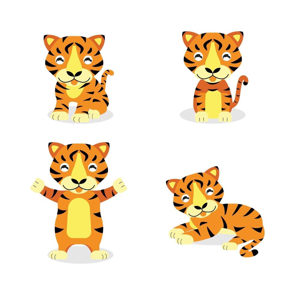 uppsättning söt tiger seriefigur vektor