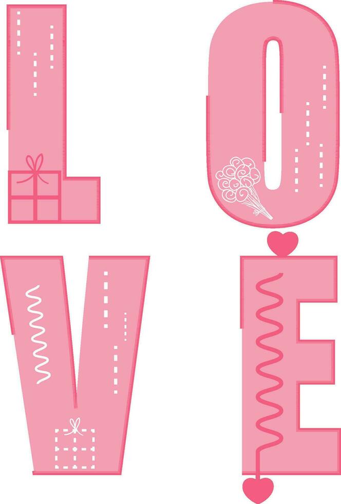 Rosa kreativ Text Liebe zum Valentinstag Tag. vektor