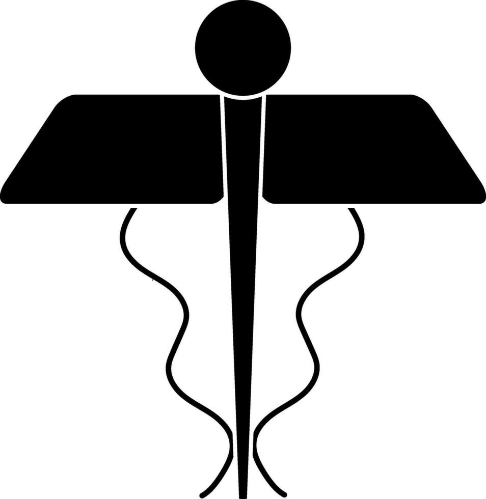 schwarz Caduceus auf Weiß Hintergrund. Glyphe Symbol oder Symbol. vektor