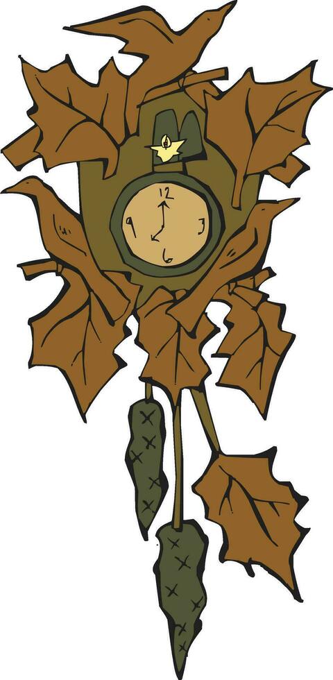 Illustration von ein alt Uhr auf ein Ast mit Herbst Blätter. vektor
