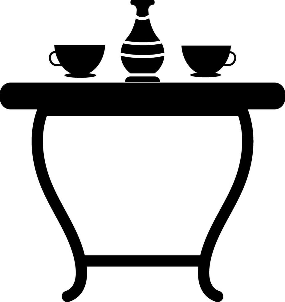 schwarz und Weiß Vase und Tee Tasse auf Tisch. Glyphe Symbol oder Symbol. vektor