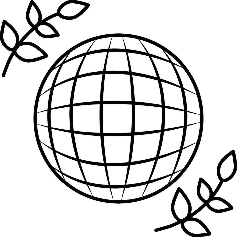 Schlaganfall Stil von Globus Symbol und Blatt auf Weiß Hintergrund. vektor