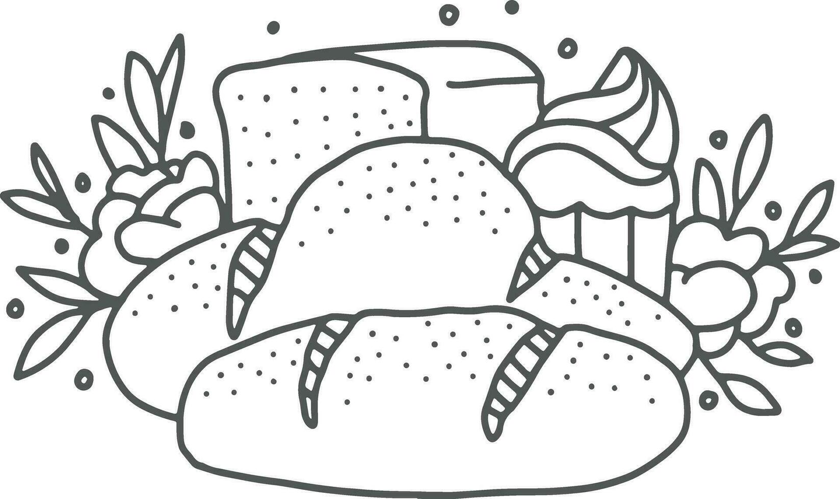 Brot Linie Kunst Vektor Illustration. Hand gezeichnet Gekritzel Bäckerei Symbol.