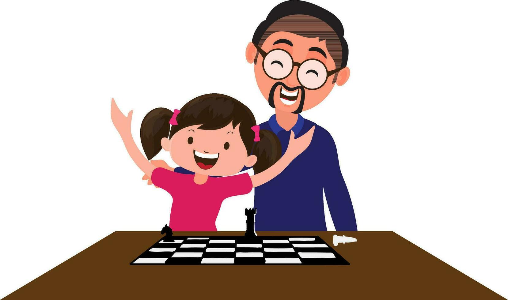 Vater und Tochter spielen Schach zusammen. vektor