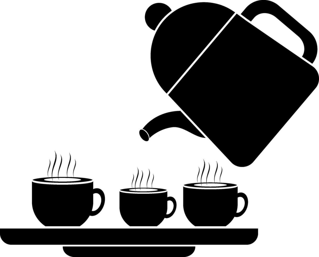 varm te i kopp på bricka med vattenkokare. glyf ikon eller symbol. vektor