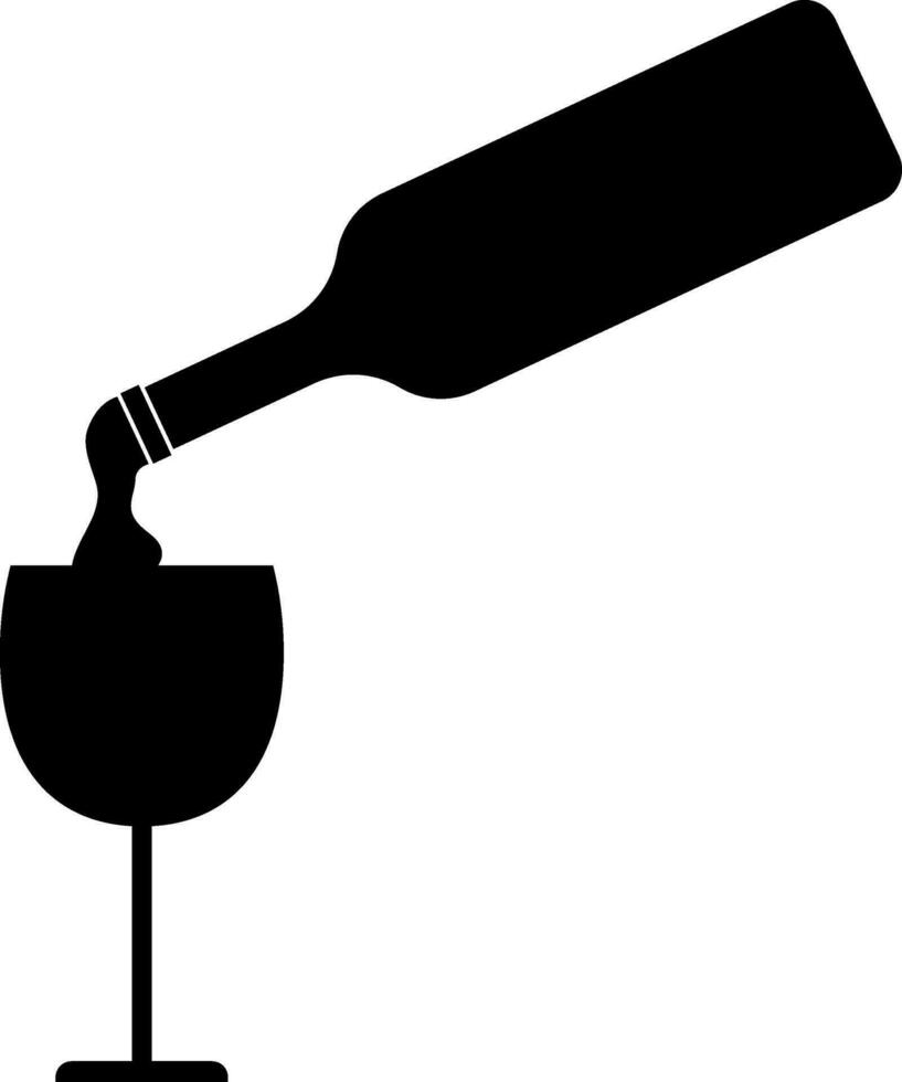 Portion Wein im ein Glas mit ein Flasche im schwarz Farbe. Glyphe Symbol oder Symbol. vektor